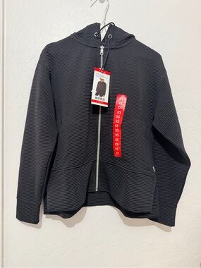 New Women Black Hooded Zip-Up Jacket